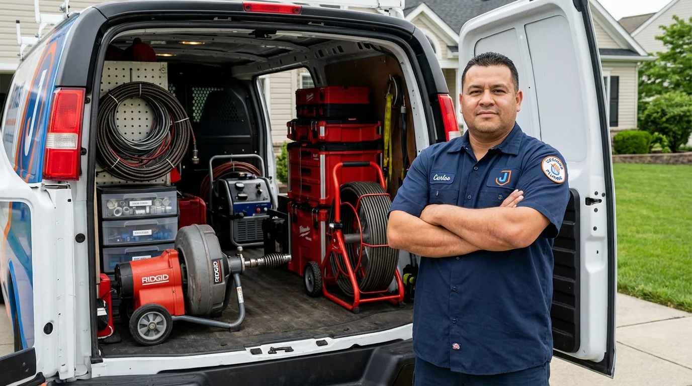 Professional drain cleaning equipment and Johns Plumbing LLC plumber in North Webster