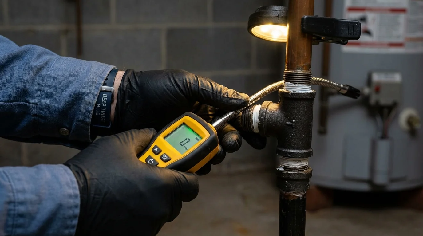 Gas leak detection with electronic sniffer by Johns Plumbing LLC in North Webster