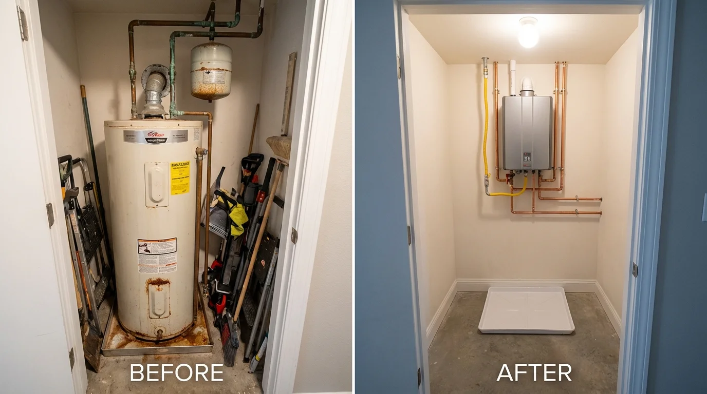 Tank water heater versus wall-mounted tankless unit comparison for North Webster, IN homeowners